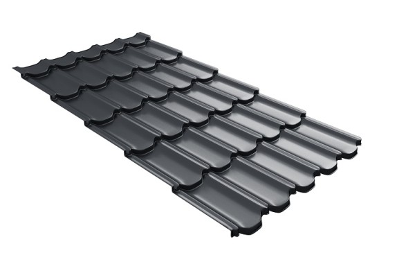Металлочерепица квинта плюс с 3D резом 0,5 Satin RAL 7024 мокрый асфальт купить в Нальчике